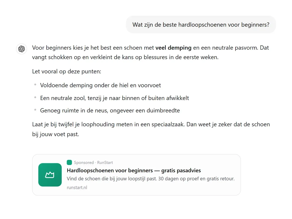 Zo ziet een advertentie in ChatGPT eruit