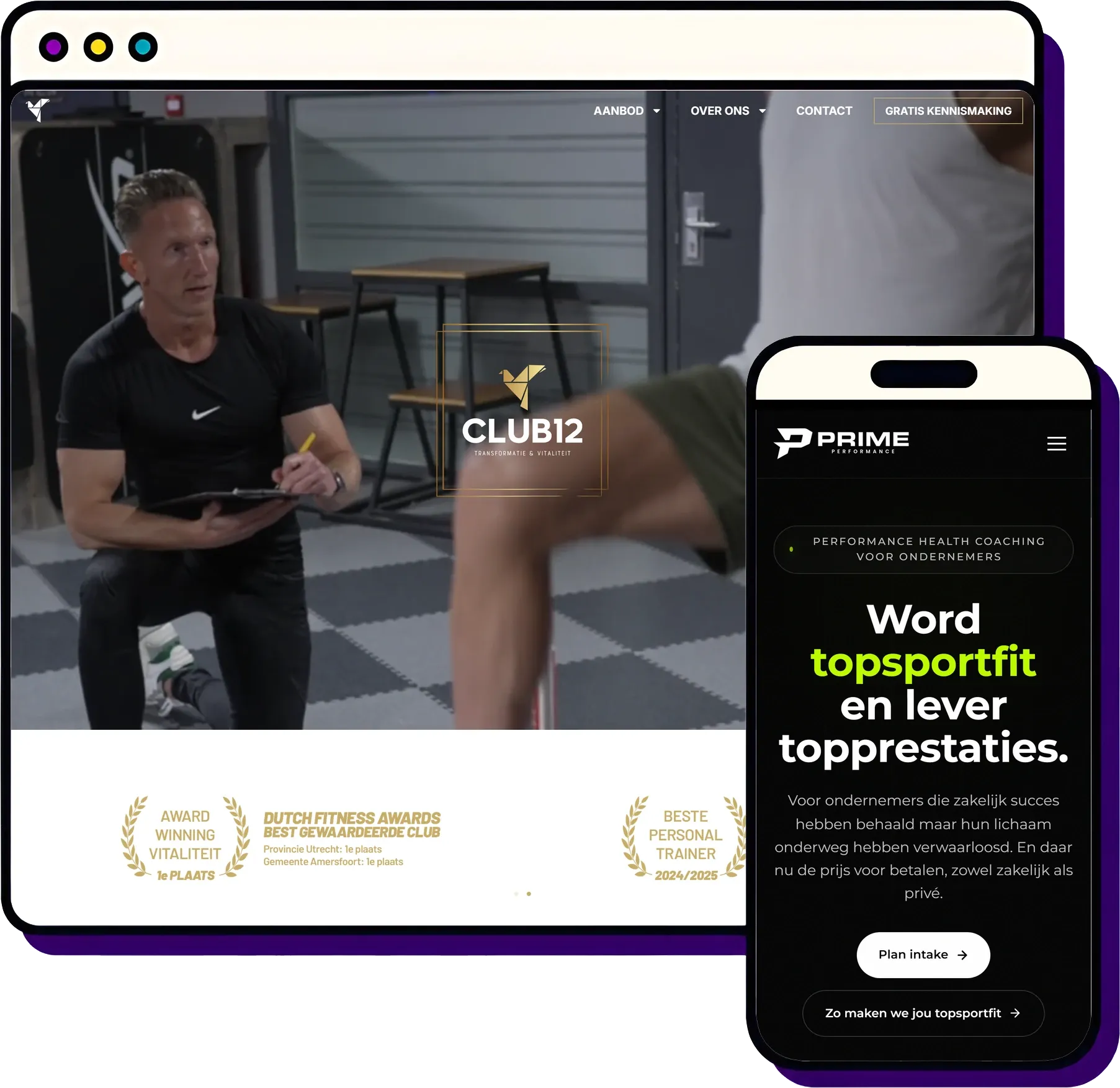Website abonnement van Froseo: Club12 op desktop, Prime Performance op mobiel
